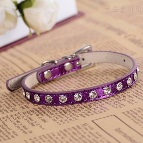 Fashion Pu Leather Dog Collar Rhinestone Small Pet Supplies Puppy Collar Pink Purple Blue Gold Chihuahua Dogs Necklace