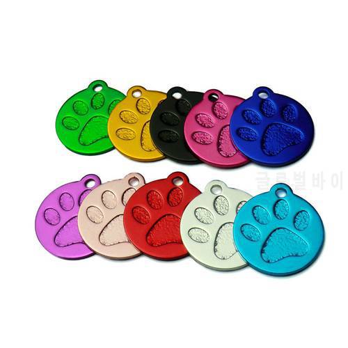 Wholesale 20pcs Round Paw Aluminium Alloy Pet Dog Necklace ID Tag For Dog Pets Collar Ring Personalized Custom Cute Engraved