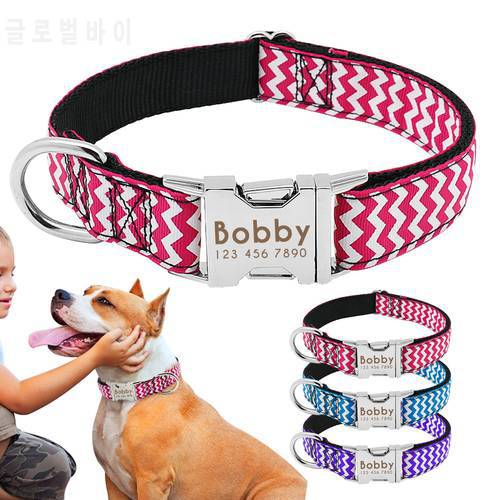Pink Dog Collar Personalized Nylon Adjustable Dogs Collars Durable Pet ID Collar for Medium Large Pet Pitbull Pink Blue Purple
