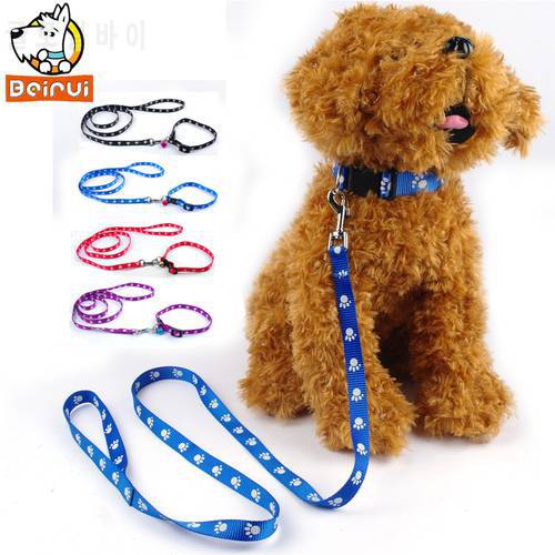 Adjustable Nylon Small Dog Puppy Pet Collar & Leash Set with Paw Print S\M\L