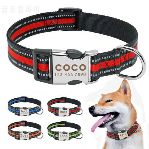 Custom Pet Dog Collar Leash Reflective Nylon Small Dog Puppy Collars Personalized Pitbull Medium Large Dog Collar Engrave Name