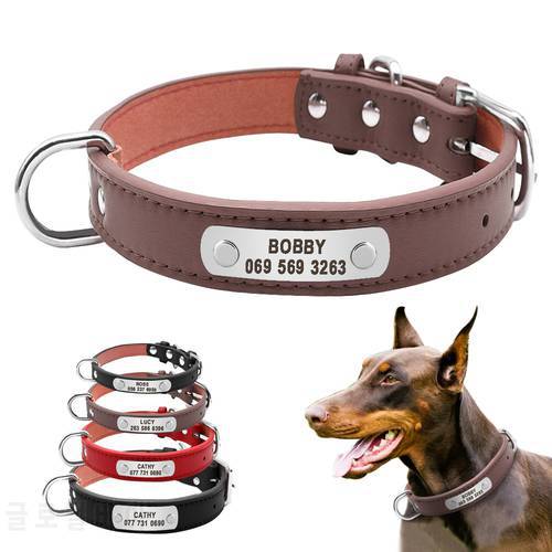 Large Durable Personalized Dog Collar PU Leather Padded Pet ID Collars Customized for Small Medium Large Dogs Cat 4 Size