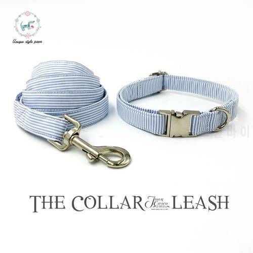 Dog Perro Collar Set with Leash Personal Custom Puppy Pet Dog &Cat Necklace Blue Striped