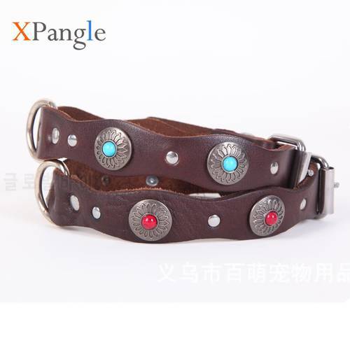 XPangle Dog Collar Cowhide High Quality Dog Accessories Jewelry Genuine Leather for Small Large Dogs Puppy Collars Pet Supplies
