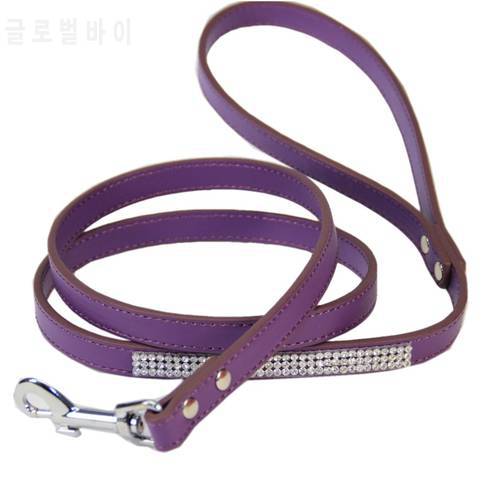 Fashion Diamante Pu Leather Dog Leash Bling Rhinestones Collar Pet Walking Leads Small Pet Puppy Dog Supplies Purple Pink