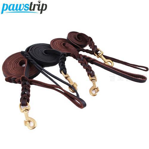 High Quality Genuine Leather Pet Dog Leash Luxury Strong Puppy Collar Leash Lead For Large Dogs S/M/L/XL