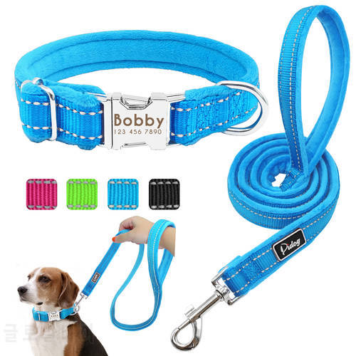 Dog Collar Leash Set Personalized Soft Reflective Dogs Collars Lead Padded for Small Medium Large Dogs French Bulldog Pitbull