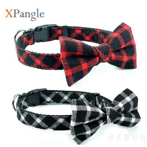 XPangle Breakaway Bow Tie Dog Collar Lattice Plaid Dog Cat Collars Accessories for Chihuahua French Bulldog Puppy Pet Supplies