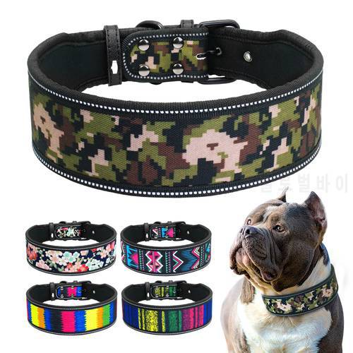 Reflective Nylon Dog Collar Adjustable Pet Collars For Medium Large Dogs Pitbull German Shepherd S M L