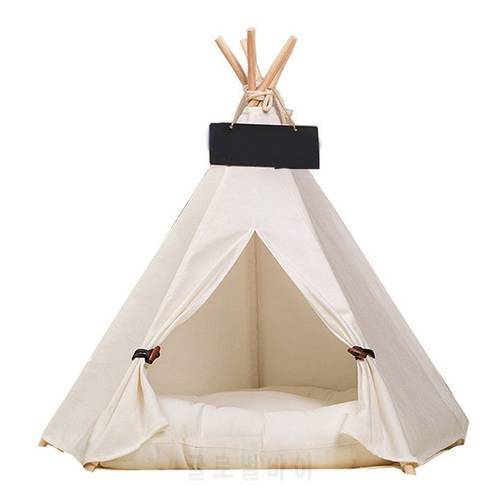 2018 Creative Dog Pet Tents 2 Sizes Pet Supplies White Canvas Pet Teepee House Pet Bed Cat Bed Pet House Portable Dog Tent Beds