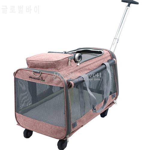 Breathable Portable Pet Bag Foldable Collapsible Pet Cart with Universal Wheels Outdoor Travel Pet Cat Carrier Dotomy Pet Cage