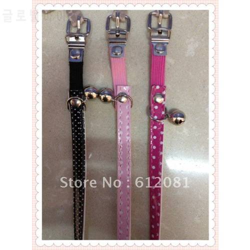 Free shipping cheaper pet products,lovely spot cat collar,Pu leather,mixed color,elastic belt with bell 50pcs/lot