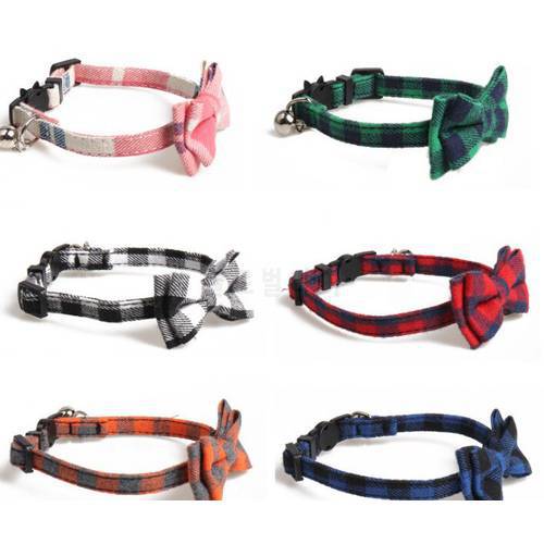 usd 2.85/pc classic plaid pet cat kitten collars with bowtie silver bell breakaway buckle safety buckle mixed colors 10pcs