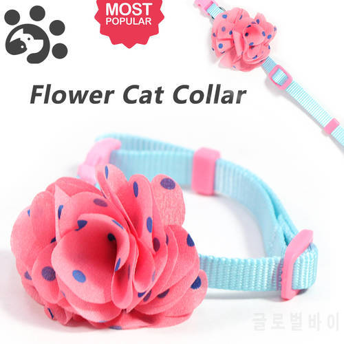 Flower Cat Collar for Kitten Puppy Pink Dog Nylon Necklace Tie Collars Quick Release Small Dog Cat Pet Collars Blue Lead MP0031