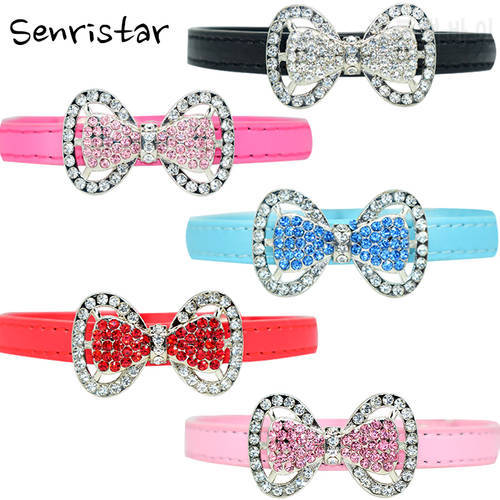 Cute Bow Cat Collar Bling Diamond Cat Necklace Soft Bowknot Tie Pink Collar for Cats Puppy Small Dog Collars Pets Accessories