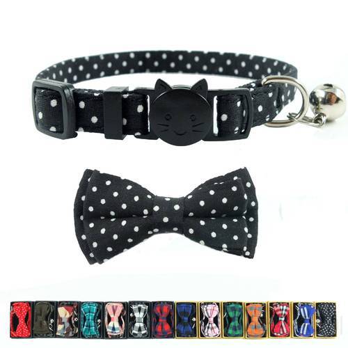 XPangle Cat Collar Breakaway with Bells Bow Tie Safety Buckle Quick Release Dots Collar for Cat Puppy Kitten Accessories 17-28cm