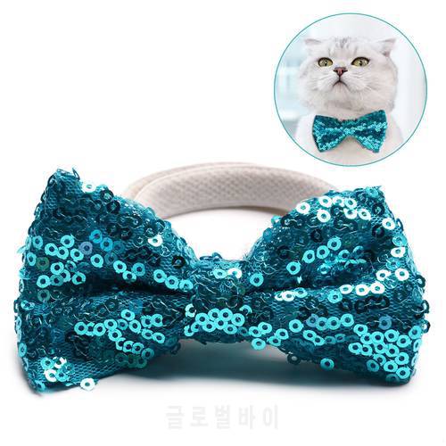New Cute Elastic Dog Bow Tie Pet Collar Tie Fashion Sequin Pet Bowtie For Birthday Christmas Pet Clothing Accessories Supplies