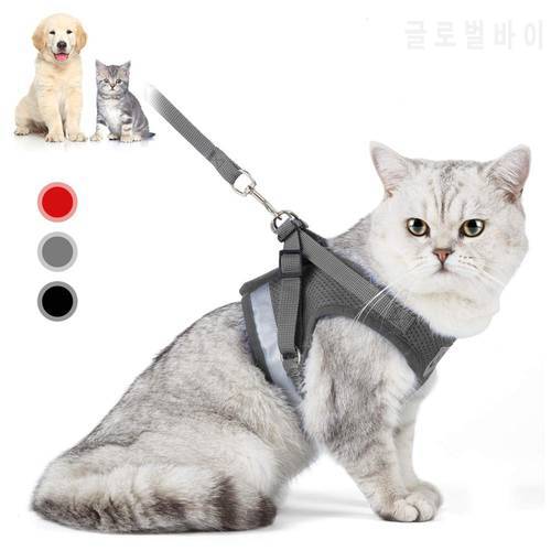 Cat Harness Vest Reflective Safety Pet Cat Harness And Leash Set Adjustable Breathable For Small Medium Dogs Cat