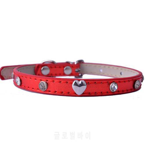 Diamante Rivets Studded Cat Collar Pu Leather Adjustable 8-11&39&39 Pet Puppy Cat Necklace Red Pink Purple Colors