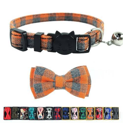 XPangle Cotton Cat Collar Breakaway Bowtie Bell Plaid Quick Release Safety Collars for Puppies Cats Kittens Accessories 17-28cm