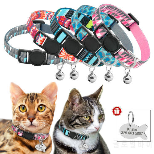 Quick Release Cat Collar With Bell Personalized Kitten Collar Breakaway Cats Safety Necklace Free Engraved Fish ID Tag Nameplate