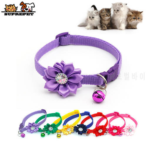SUPREPET Pet Cat Collar Flower Bell Diamond Dog Cat Collar Adjustable Easy Wear Buckle Lovely Cat Necklace Cat Accessories