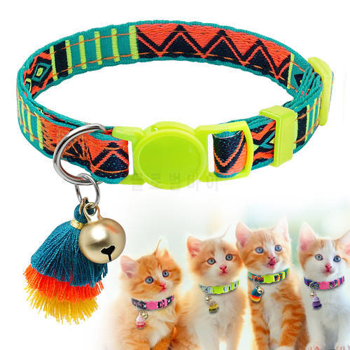 Cat Collar Nylon Safety Breakaway Small Dog Kitten Collars Quick Release Cat Necklace With Bell Bohemian Style Cats Products