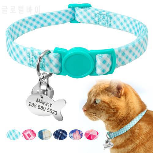 Custom Safety Cat Collar Personalized Cute Kitten Puppy Collars with Bell Name Tag Nylon Print Pet Cats Necklace Accessories