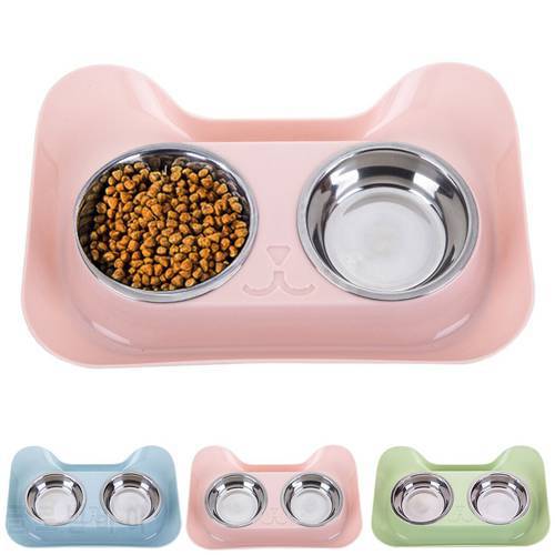 Pet Bowl Set Creative Double Bowls Stainless Steel Non-Slip Dog Cat Bowl Pet Water Food Feeder Pet Feeding Supplies For Cats Dog
