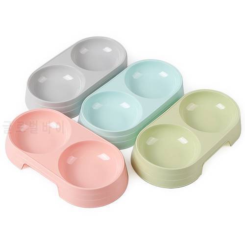 1Pc Cheap Candy Color Plastic Pet Double Bowls Creative Non-Slip Bowl Pet Food Water Feeder Dog Cat Bowl Pet Feeding Supplies