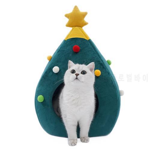 Cat Bed Self Warming for Indoor Cats Dog House Christmas Tree Shape Puppy Cage Lounger Pet Nest for Cats Kittens