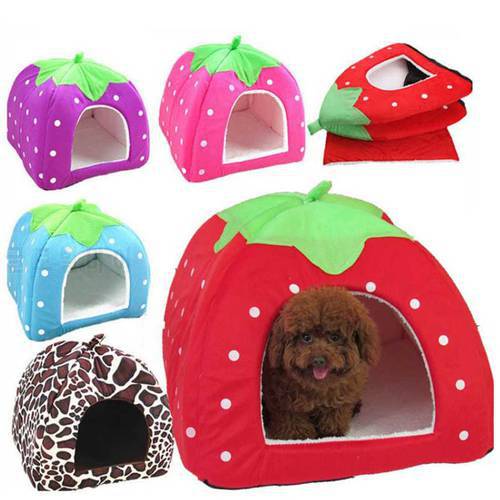 Cute Lovely Puppy pet bed mat Cat Rabbit Guinea Pig Bed Kennel Nest Dog House Strawberry Foldable Soft Pet dog products House