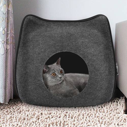 Detachable Natural felt Cat Bed Breathable Cat Pet Cave Dark Gray Cat Bed House With Cushion for Pets Cats Pet Accessories