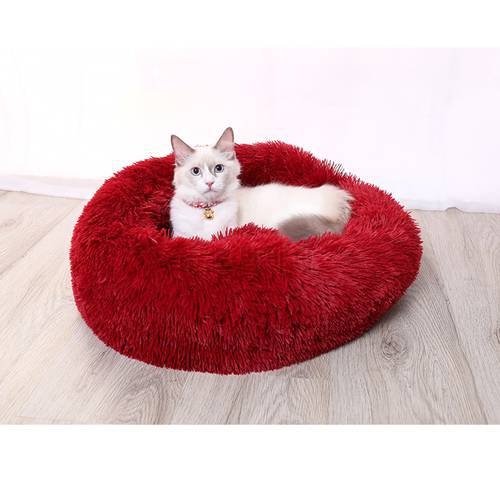 Pet Bed Cat dog House Round Super Soft Fluffy bed For Puppy Small Dogs Cats Nest Winter Warm Sleeping Bed Soft Long Plush Mat
