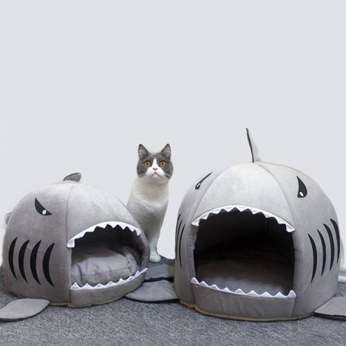 Hot Cat Mat Shark Shape House Warm Kennel Kittens Bed One Mats Two Usages Kennel Cat Beds Outdoor Tent Pet Products Cats Basket
