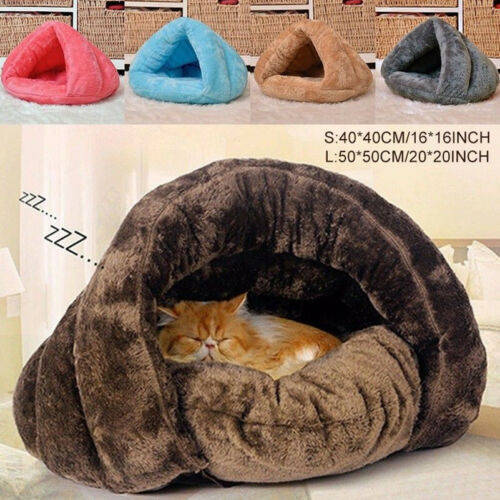 Pet Dog Cat Cave Igloo Bed Basket House Kitten Soft Cozy Indoor Cushion Kennel Warm Washable Nest