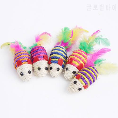 Pet Cat Toy Interactive Sisal Mouse With A Feathered Tail To Play With Cat Toy Claws Kitten Toy 96