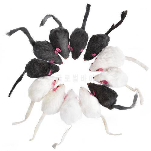 12Pcs Fur Mouse Squeaky Sound Mice Rat Toy For Pet Cat Kitten Puppy Playing Plush False Mouse Toys Black/White 12.5cm