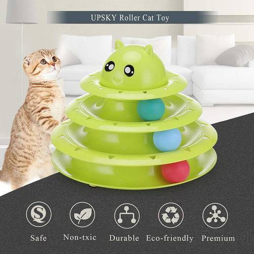 3 Level Anti-Slip Colorful Ball Puzzle Tower Track Roller Cat Toy Pet Supply
