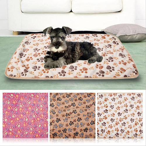 Cat Dog Puppy Pet Bone Paw Print Warm Coral Fleece Mat Set Soft Blanket Bed Pad
