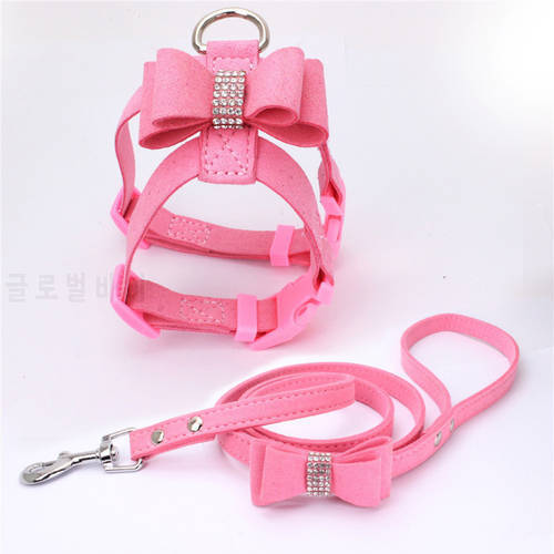 Adjustable Hot Drilling Bow Pet Chest Strap Cat Leash Rope Set Small Dog Collar Chest Back Dog Strap Small Dog Supplies