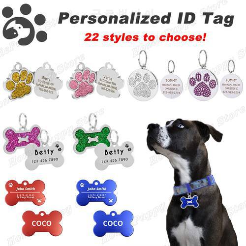 Pet ID Tags Personalized Dog Name Tags Small Large Cat Pet Collar Tag Pet Accessories Bone Paw Glitter German Shepherd MP0078