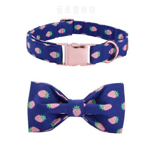 lovely dog collar and leash set with bow tie soft and cotton fabric collar rose gold metal buckle durable pet accessories