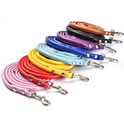 Soft Leather Puppy Dog Leash for Walking and Training 120*1.0cm PU Leather Puppy Small Dog Cat Leash Black Red Blue Yellow