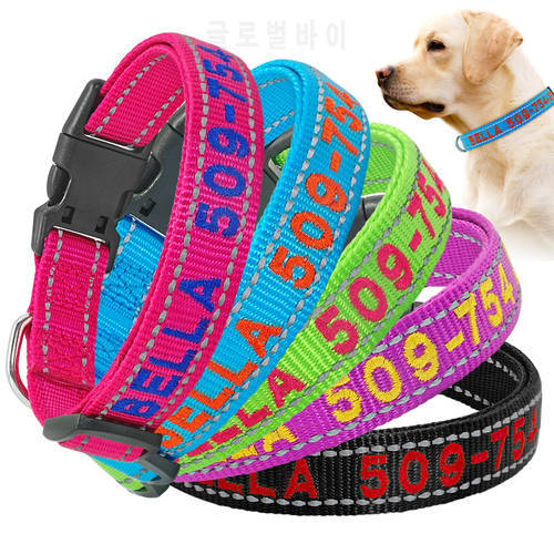 Personalized Dog Collar Custom Embroidered Nylon Dog ID Tag Collars Reflective Pet Name Phone Collar For Small Medium Large Dogs