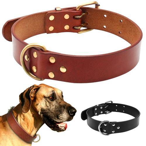 Luxury Best Genuine Leather Pet Dog Collars For Pit bull German Shepherd Labrador with Durable D ring & Buckle S/M/L/XL Black