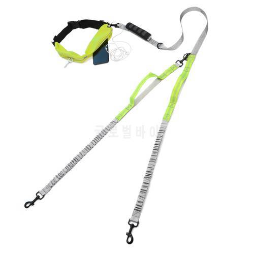 Dog Leash, Elastic Double Leashes Walking Running Reflective Nylon Adjustable Leash for Small Medium and Large Dogs, Hands Free