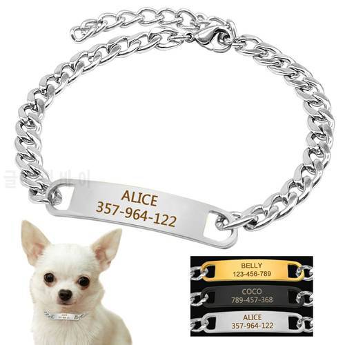 Dog Training Collar with ID Dog Tag Snake P Slip Chians Choke Collar Metal Chain For Small Medium Pets 22-30cm Black Gold Silver
