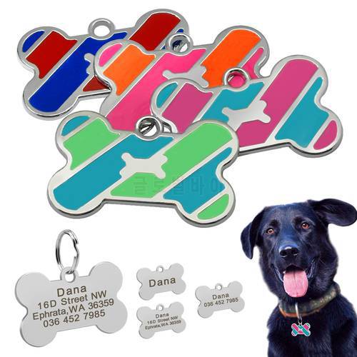 Dog Tag Custom Pet Bone Name Tags Stainless Steel Dog Collar Accessories Anti-lost Puppy Cat Nameplate Tag Personalized Engraved