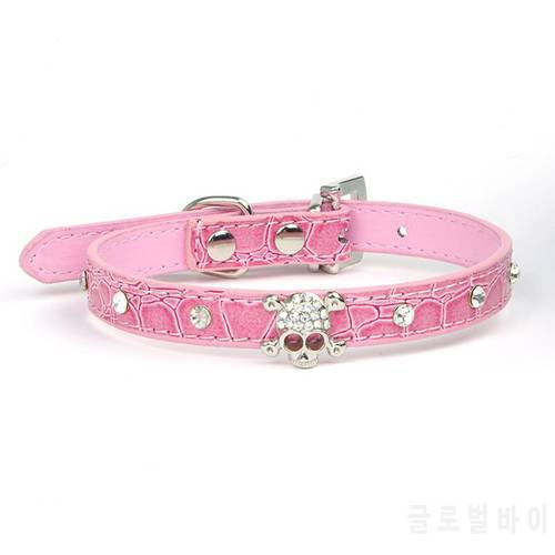 Fashion Adjustable Leather Pet Dog Collars Necklaces With Crystal Rhinestone Skull for Small Medium Pet Cat Collars,collar perro